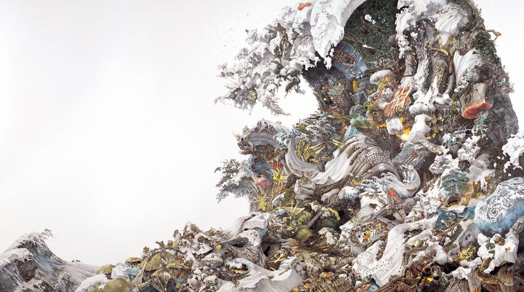 Collaged wave of debris