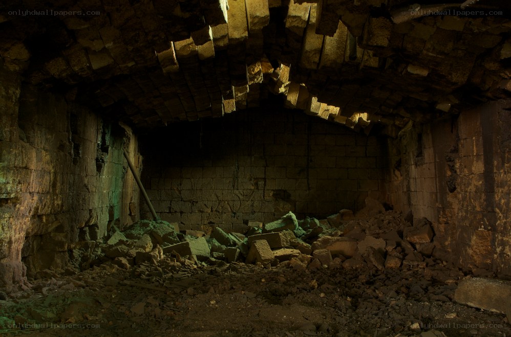 Collapsed brick tunnel interior