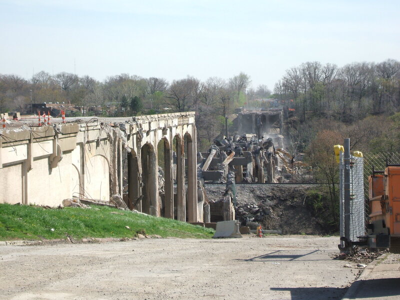 Collapsed bridge demolition site