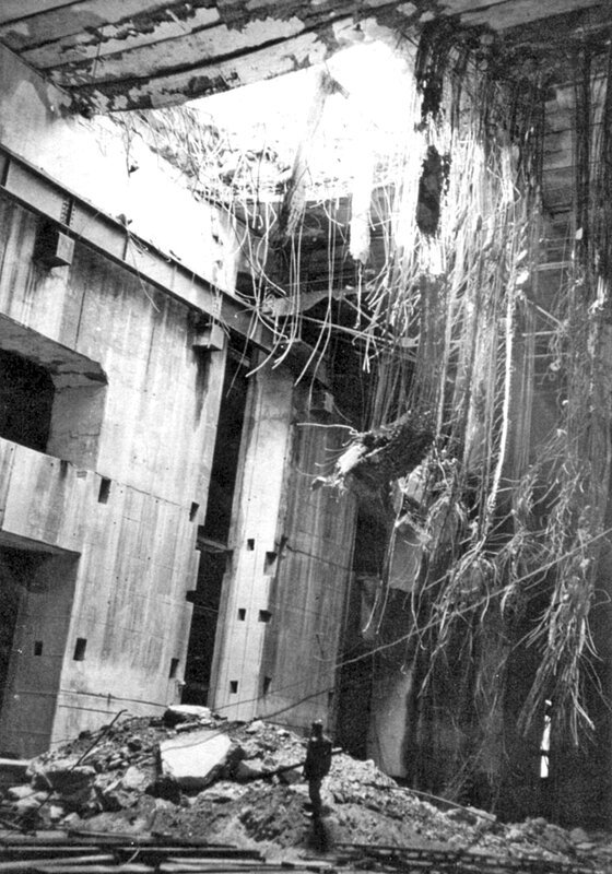 Collapsed building interior