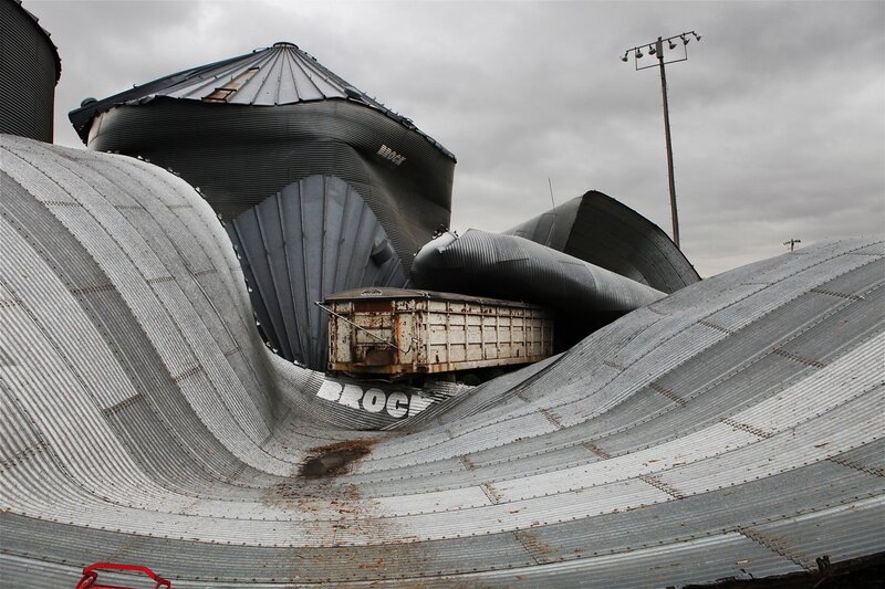 Collapsed grain silo structure