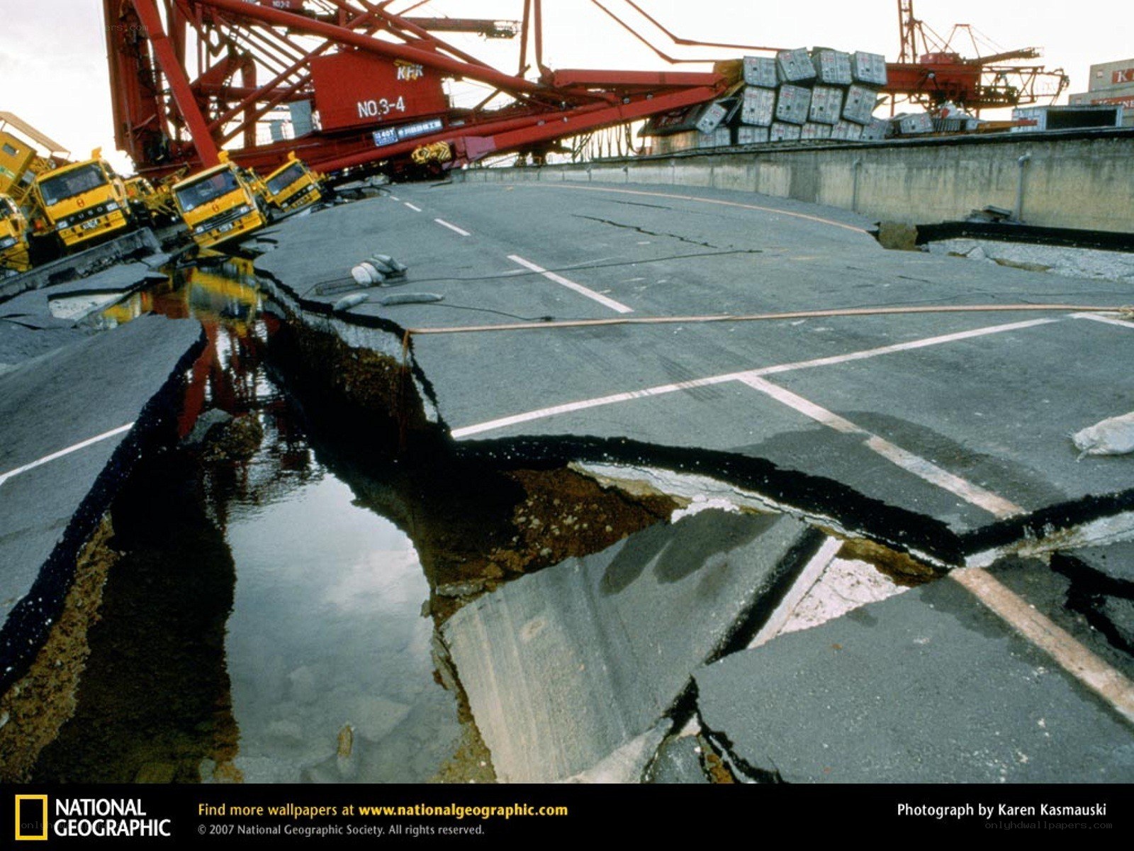 Collapsed port road after earthquake