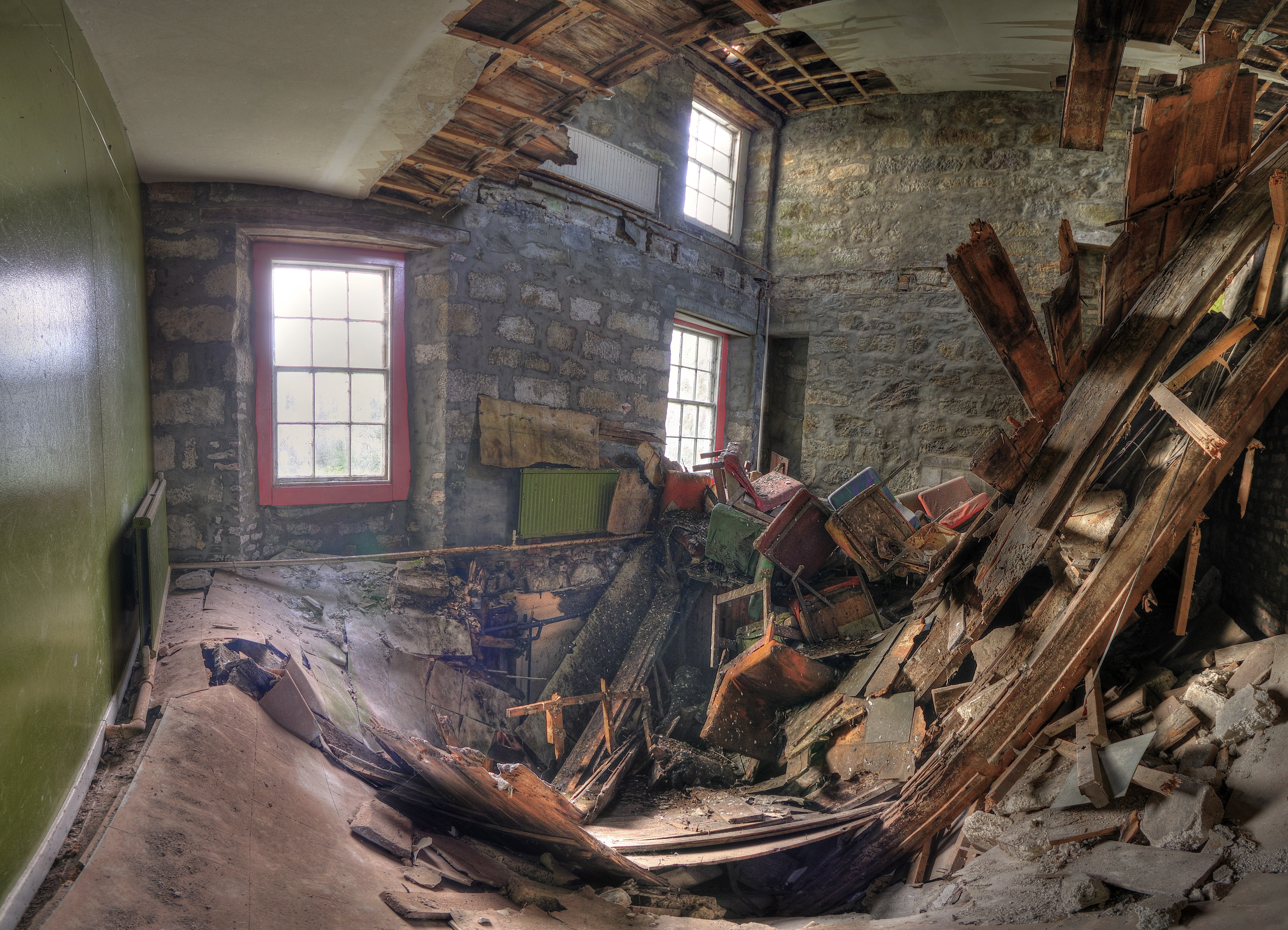 Collapsed room in abandoned building