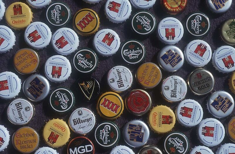 collection of beer bottle caps