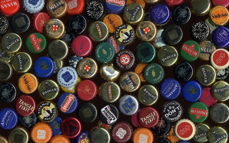 collection of beer bottle caps