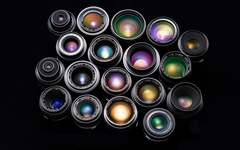Collection of Camera Lenses — Black, Dramatic, Photograph, Black Background