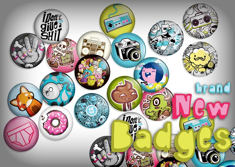 collection of colorful badges
