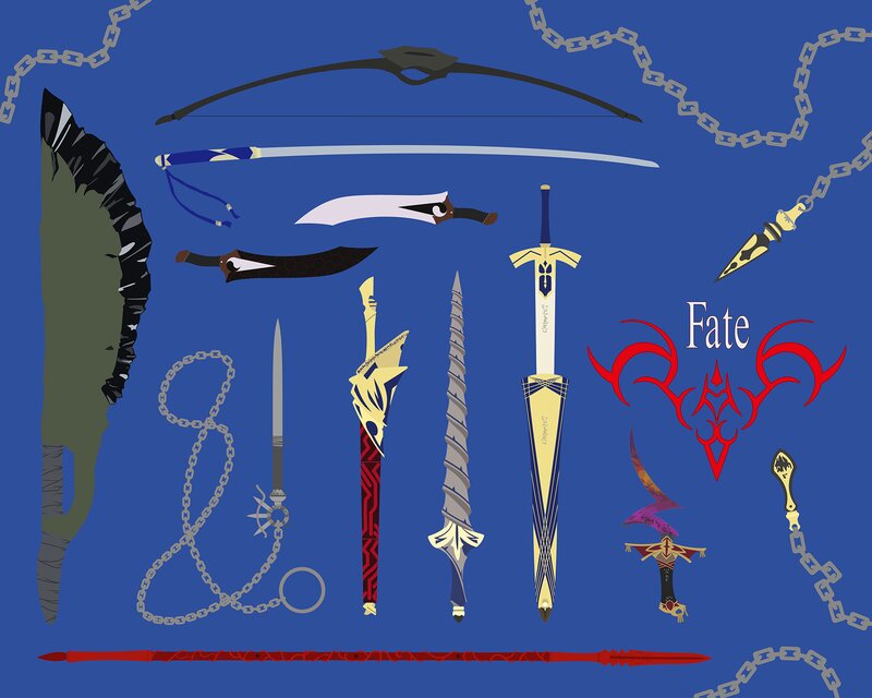Collection of Fantasy Weapons — Blue, Dramatic, Digital Art