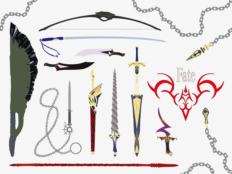 Collection of Fantasy Weapons — Red, Dramatic, Digital Art