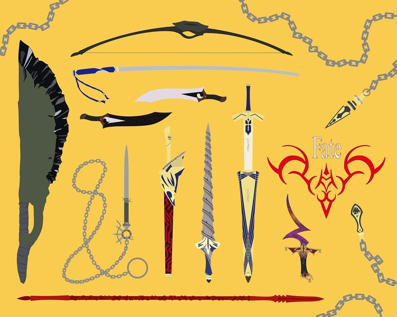 Collection of Fantasy Weapons — Yellow, Dramatic, Digital Art