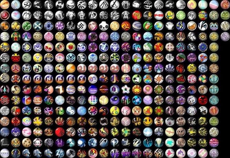 Collection of game emblems and icons