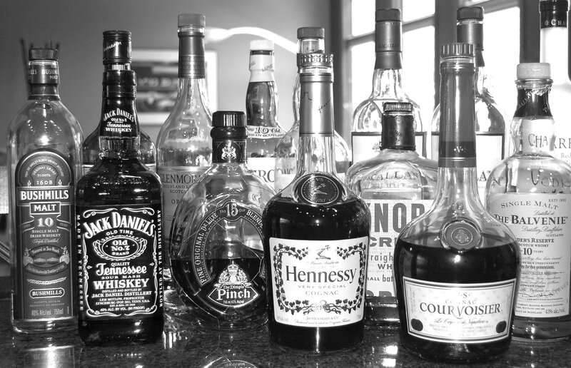collection of liquor bottles