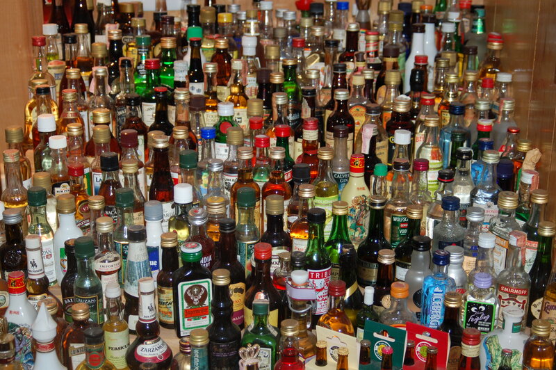 collection of miniature liquor bottles