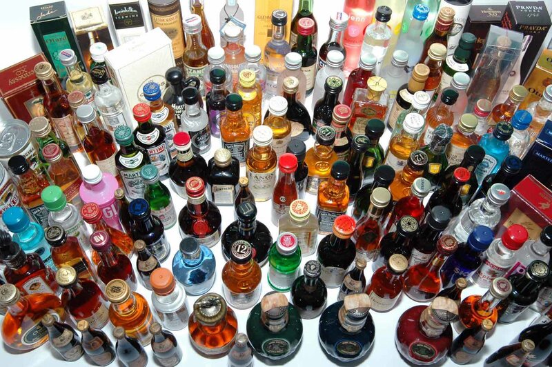 collection of miniature liquor bottles