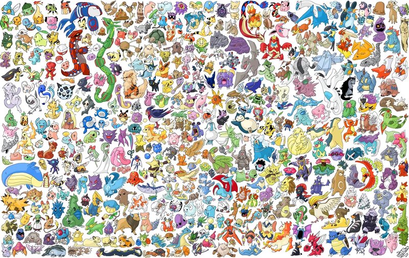 Collection of Pokémon Characters — White, Colorful, Digital Art