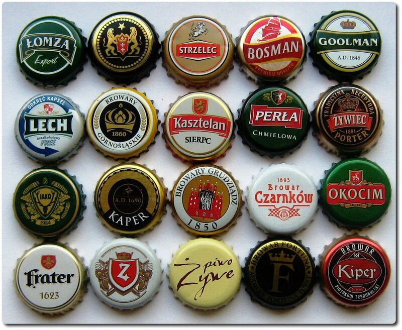 collection of polish beer bottle caps