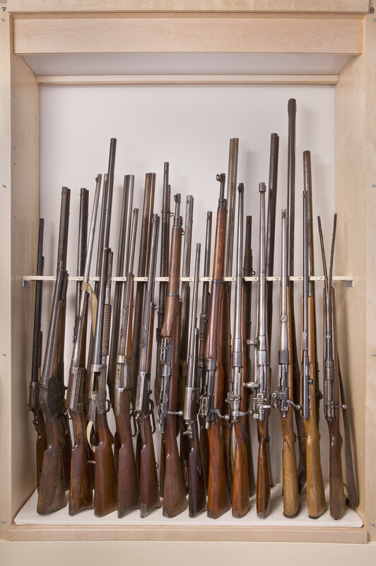 collection of rifles in display case