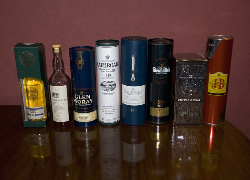collection of scotch whisky bottles