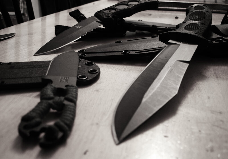 collection of tactical knives