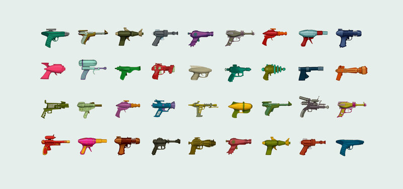 collection of toy guns