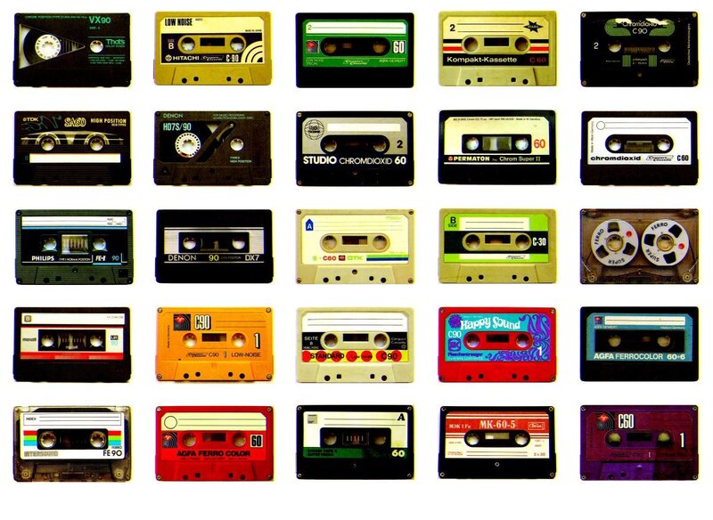 collection of vintage audio cassettes