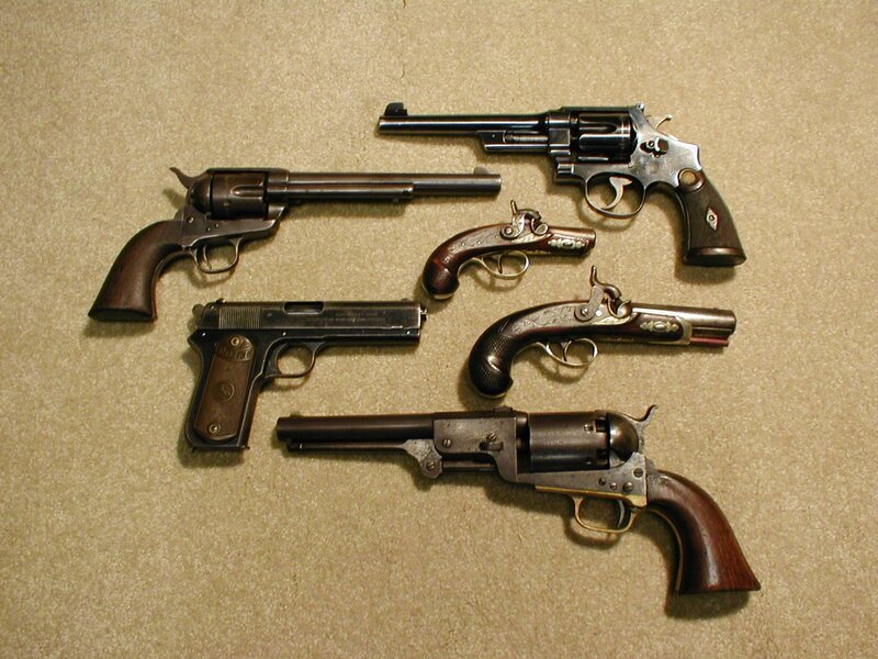 collection of vintage handguns