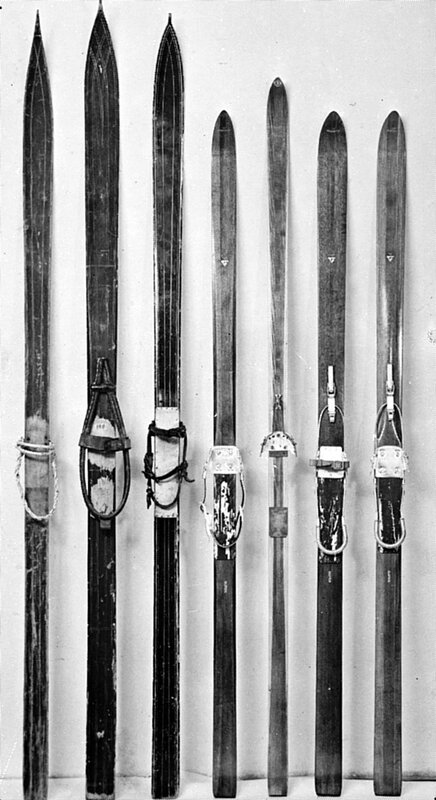 collection of vintage skis