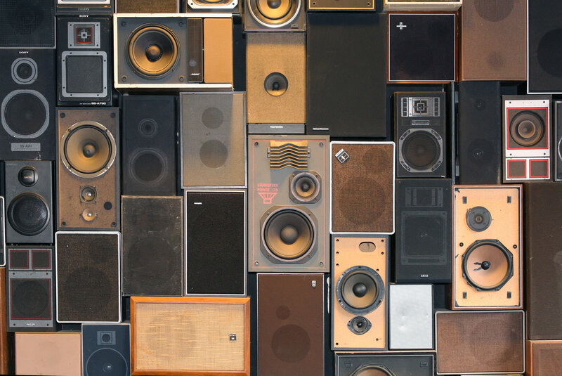 collection of vintage speakers