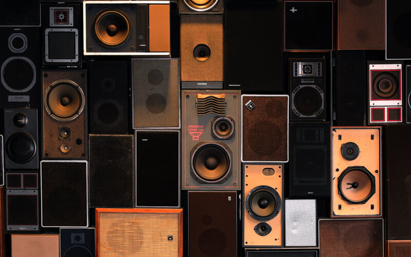 collection of vintage speakers