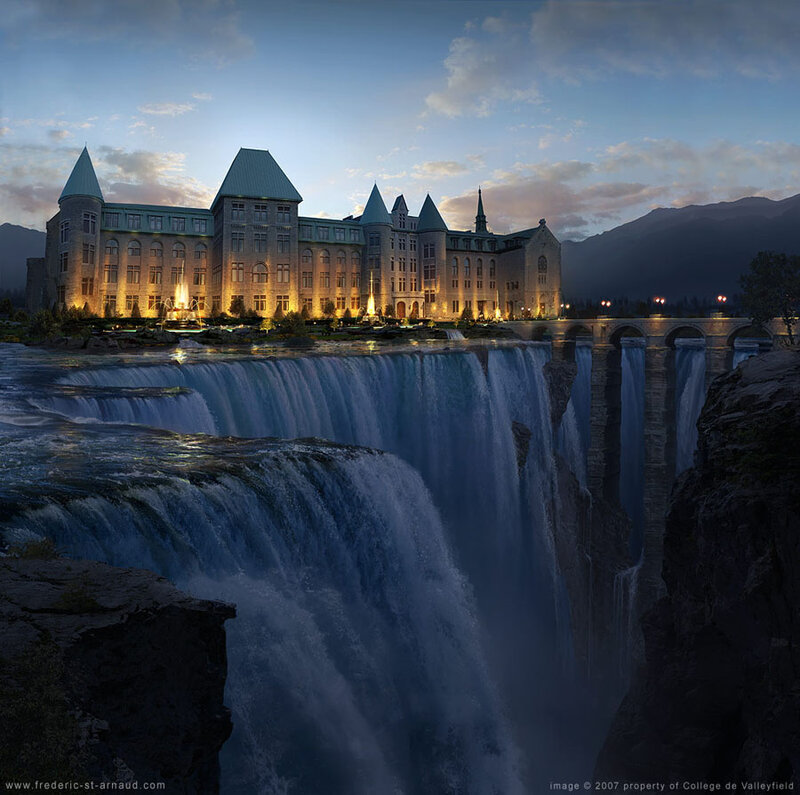 College by the waterfall