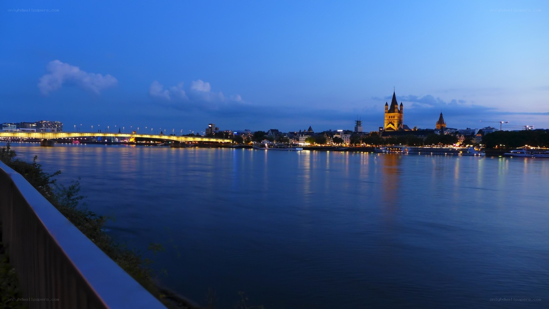 Cologne at dusk with cathedral