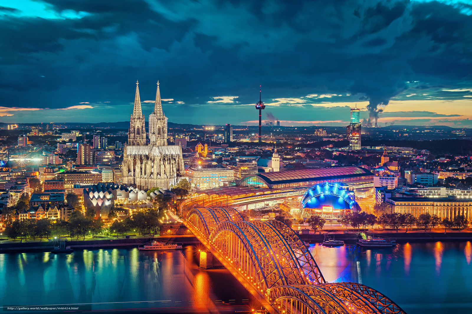 Cologne at dusk with cathedral