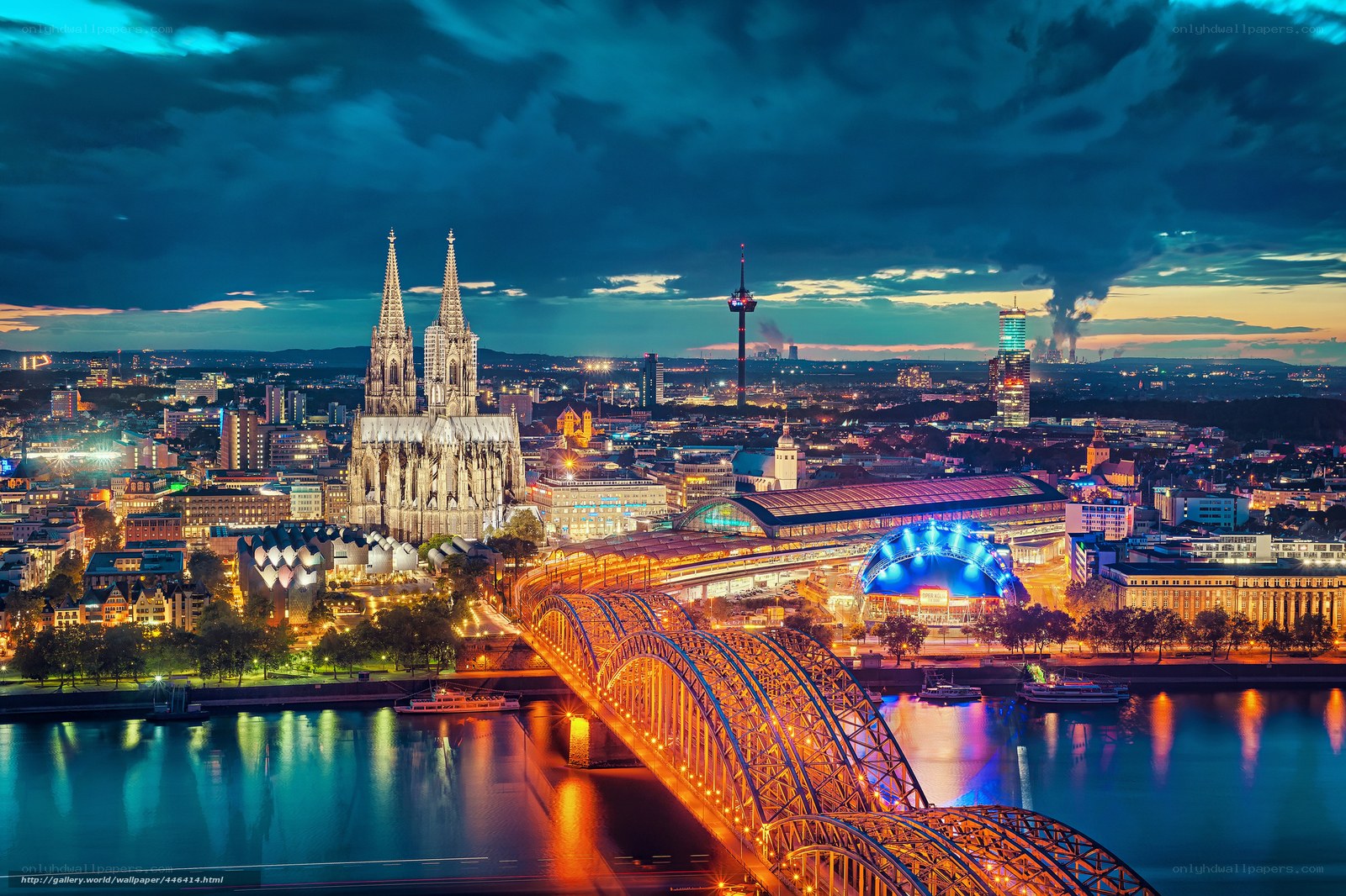 Cologne at dusk with cathedral