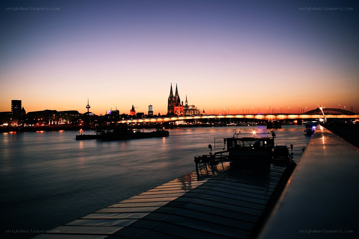 Cologne at dusk with cathedral