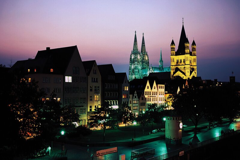 Cologne at dusk with cathedral