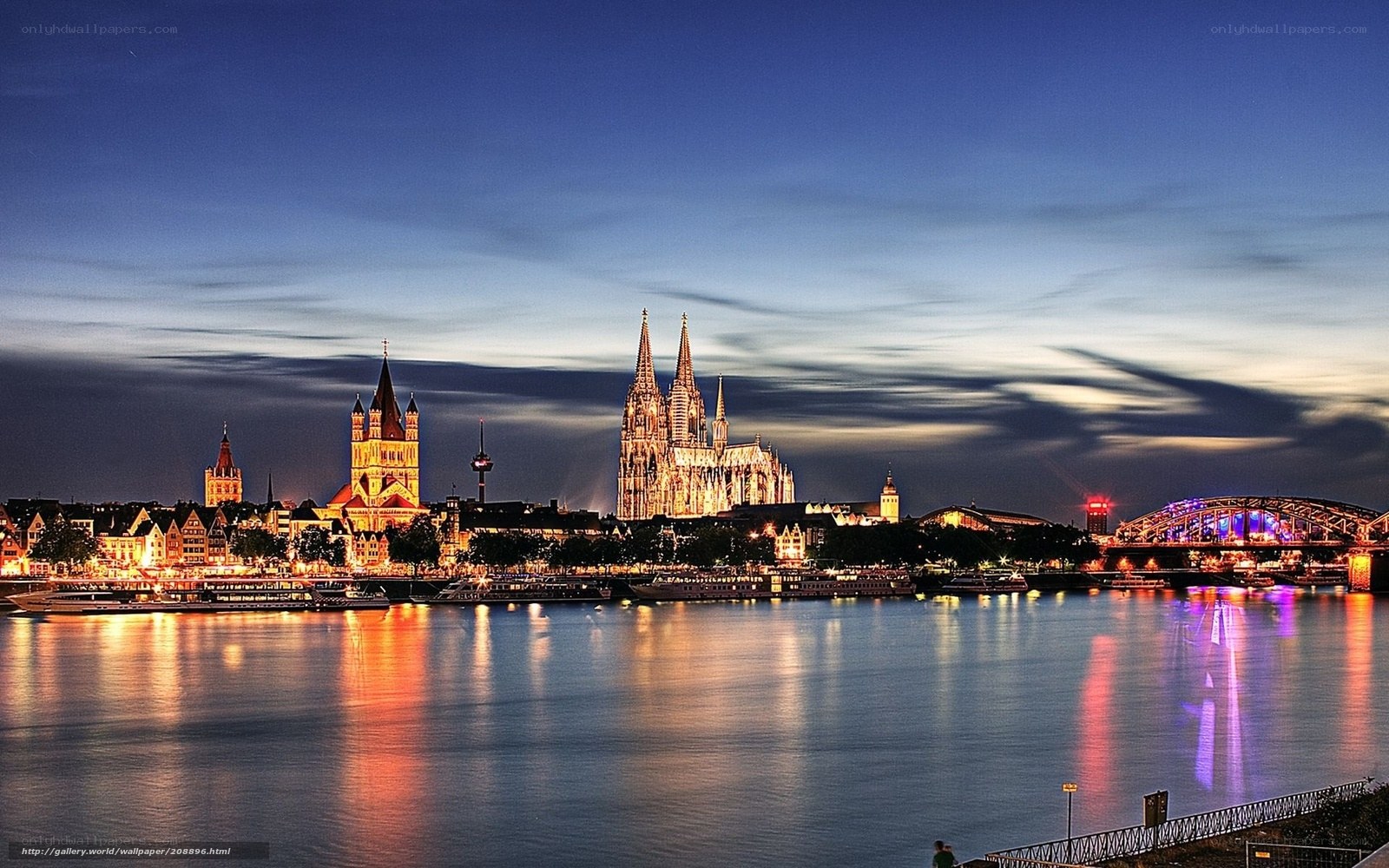 Cologne at dusk with cathedral