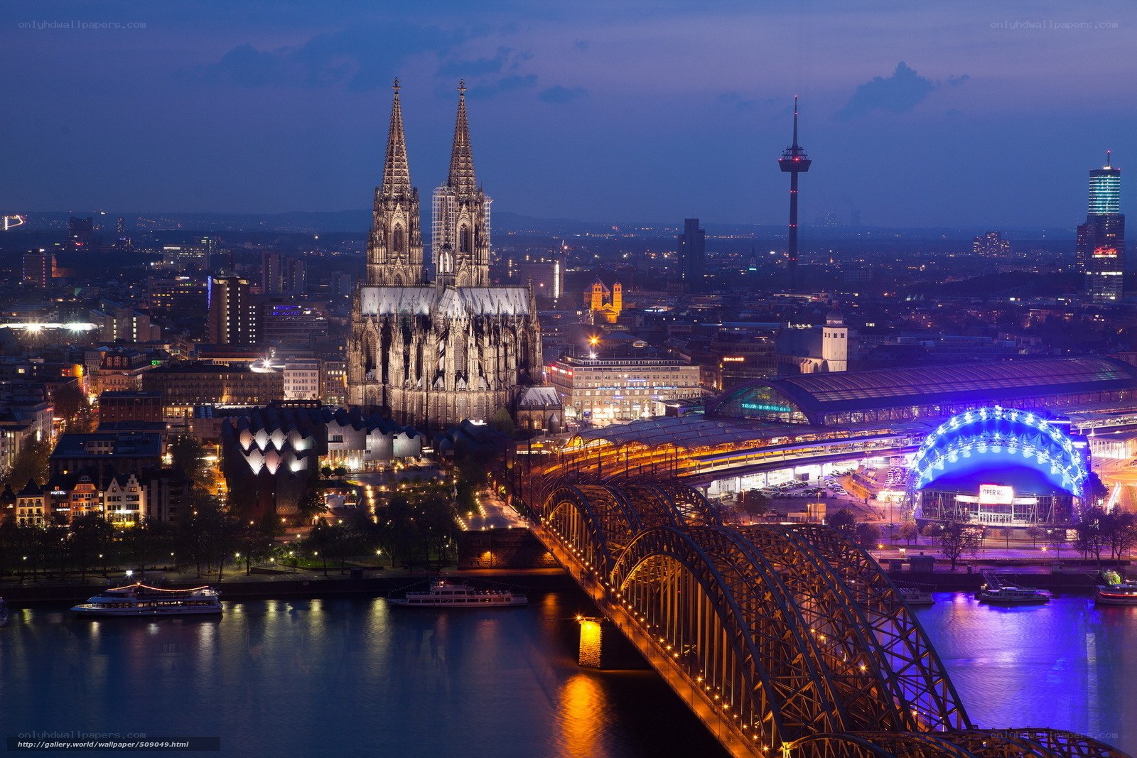 Cologne at night with cathedral