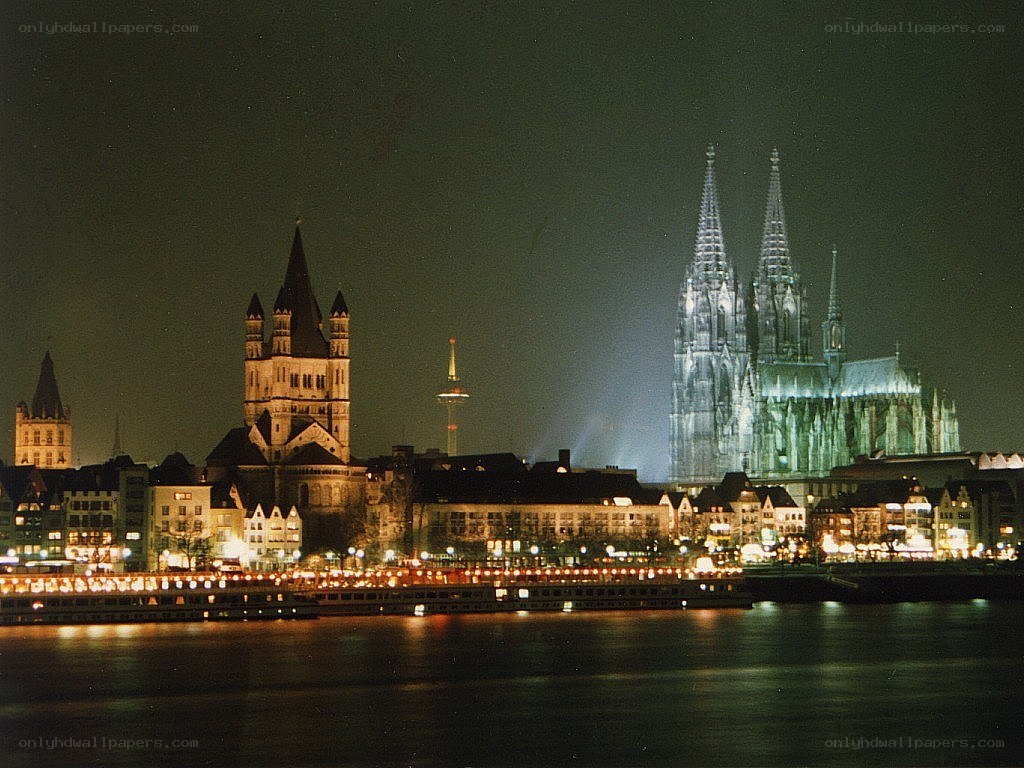 Cologne at night with cathedral