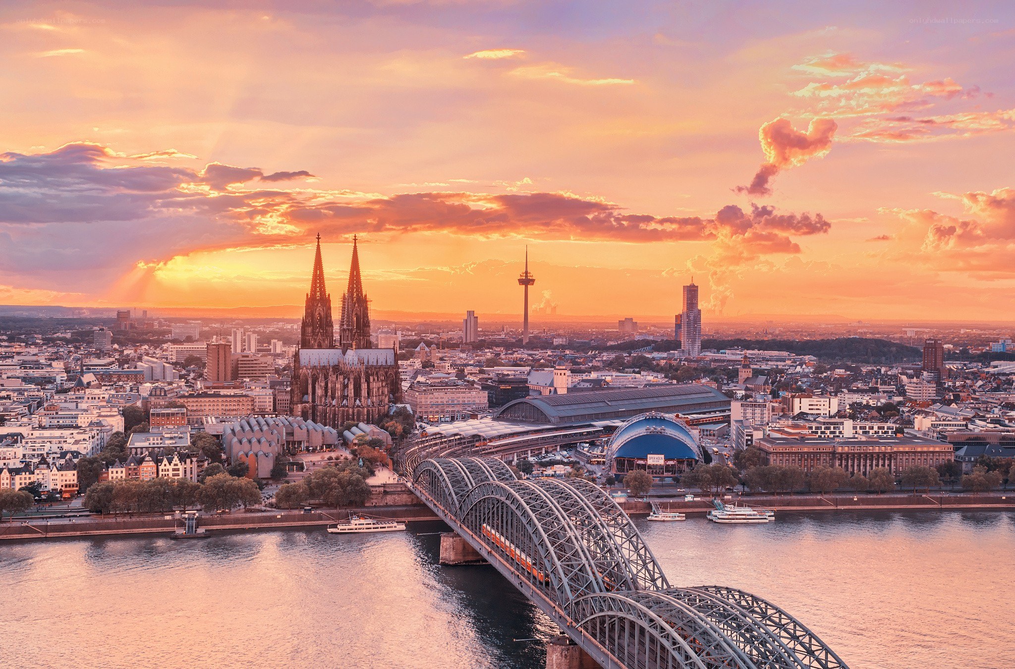 Cologne at sunset with cathedral