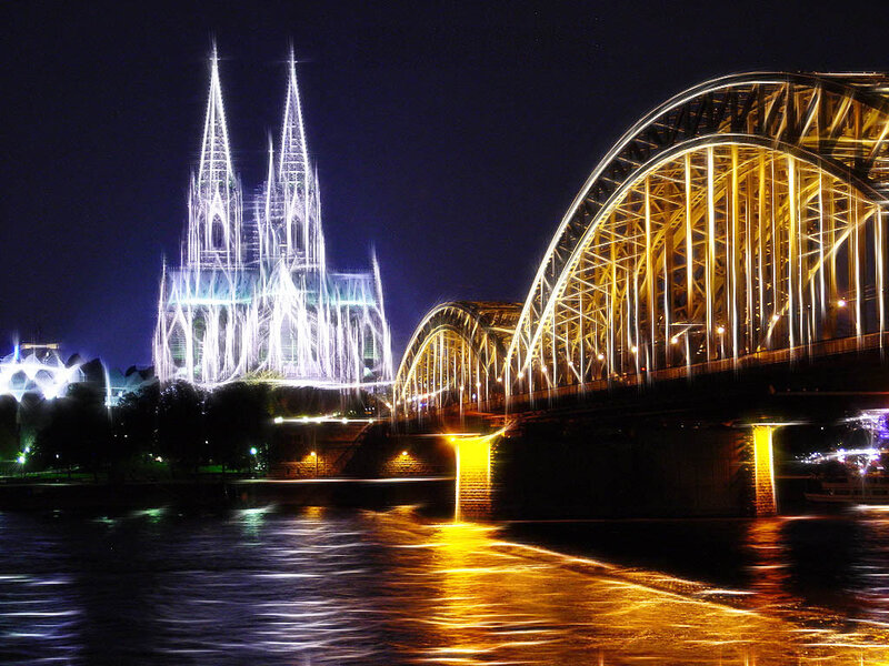 Cologne Cathedral and Hohenzollern Bridge at night