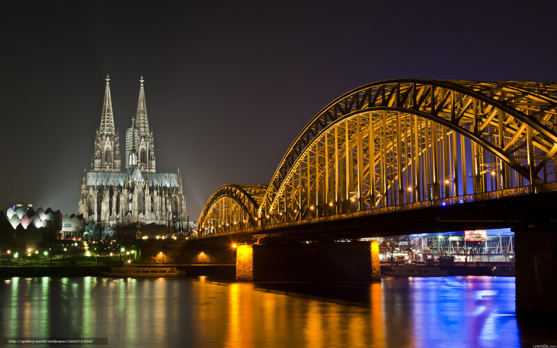 Cologne Cathedral at Night — Yellow, Dramatic, Photograph