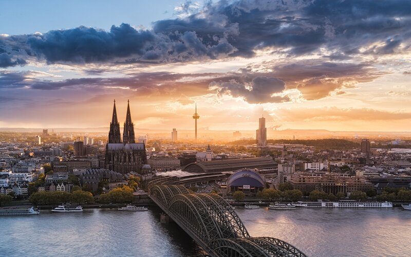 Cologne Cathedral at Sunset — Orange, Dramatic, Photograph, River