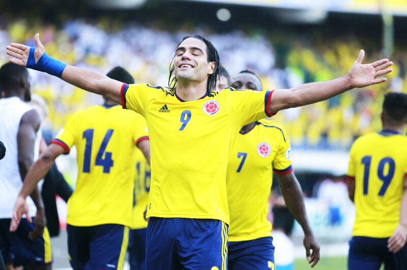 Colombian football player celebrating