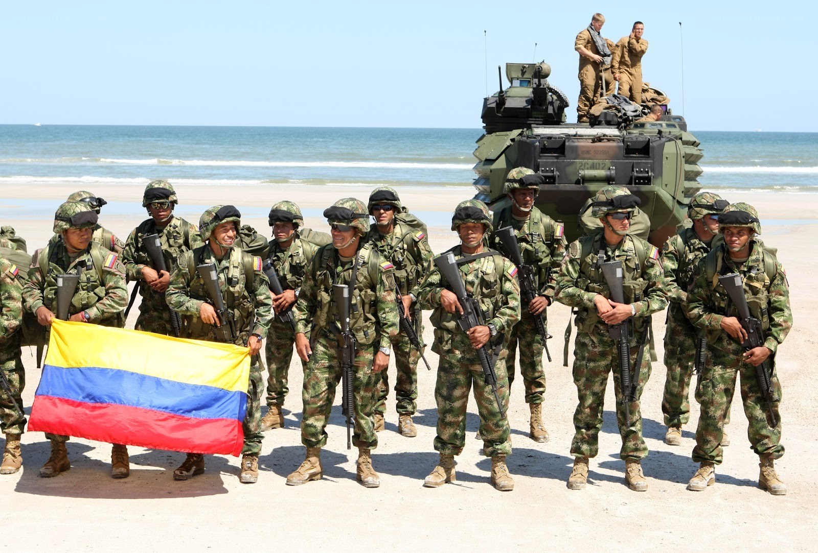 Colombian soldiers on beach