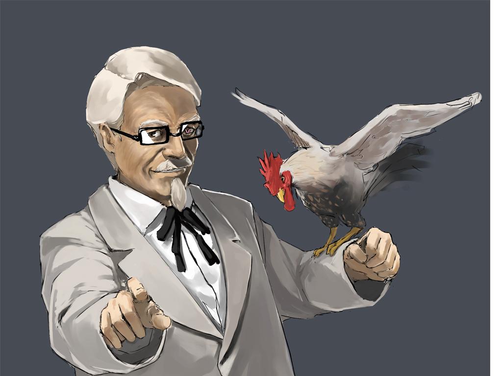Colonel Sanders with chicken