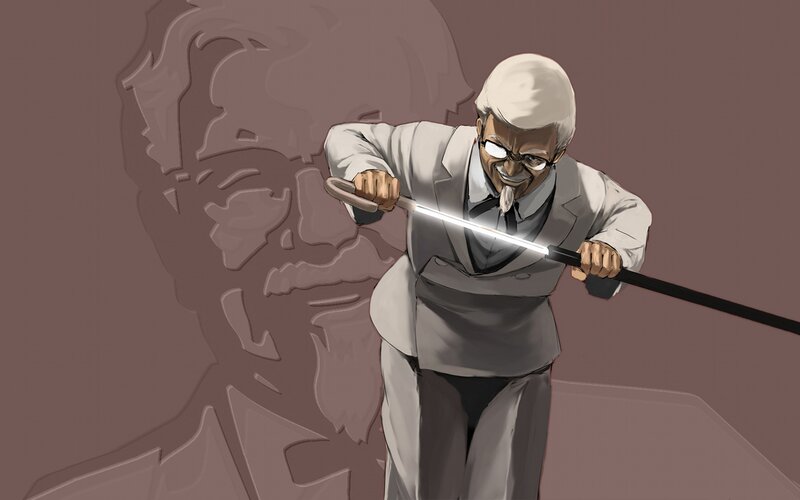 Colonel Sanders with glowing sword
