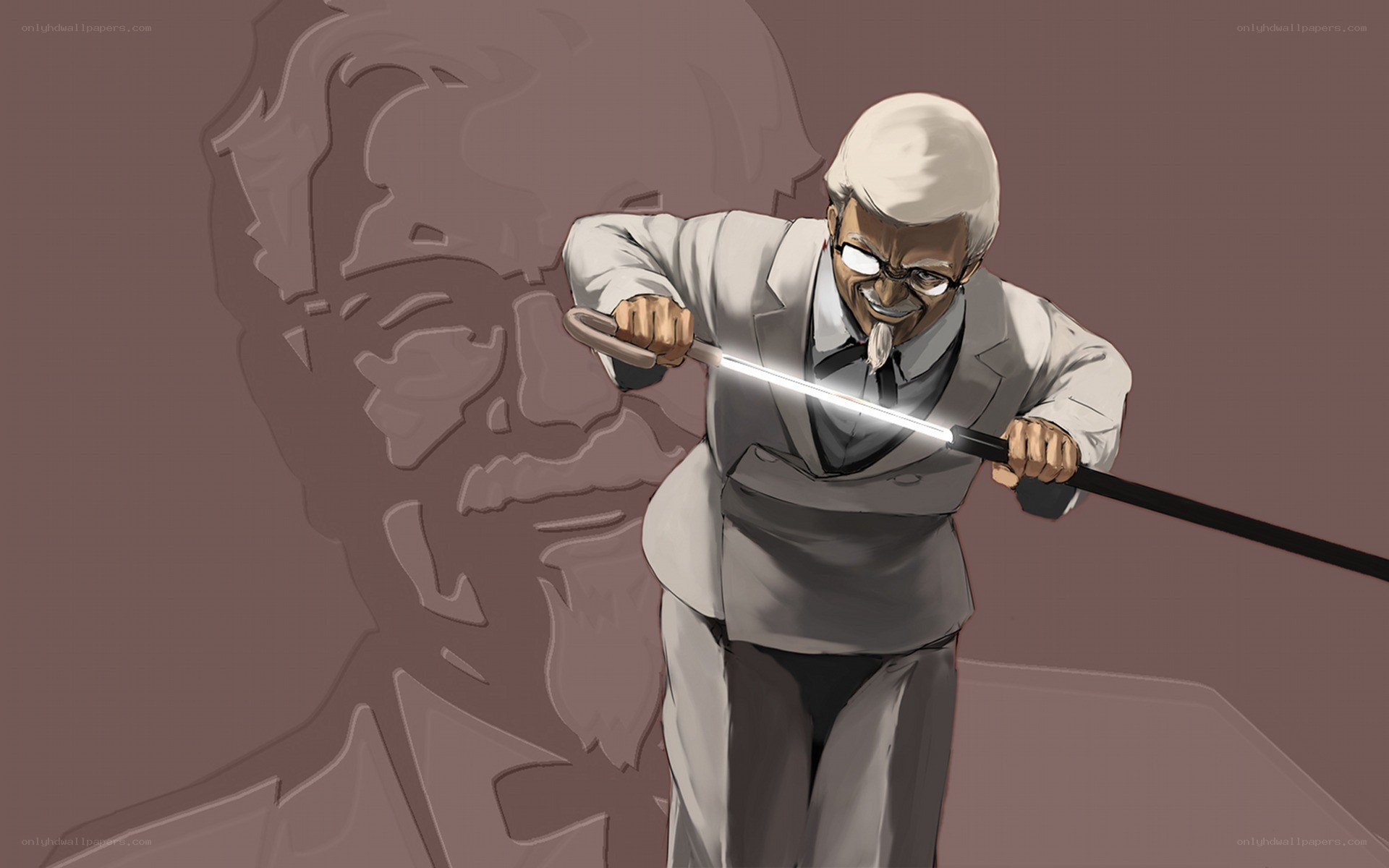 Colonel Sanders with glowing sword