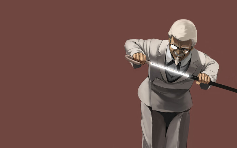 Colonel Sanders with sword