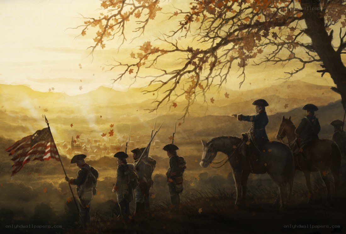 Colonial soldiers at sunset