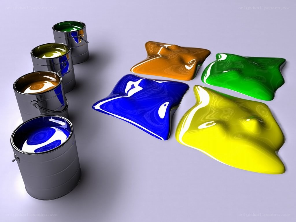 Color paint cans and puddles